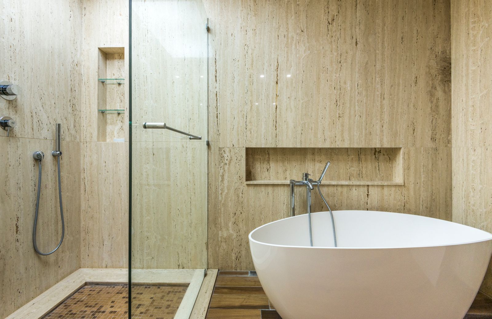 Minimalist bathroom with freestanding tub
